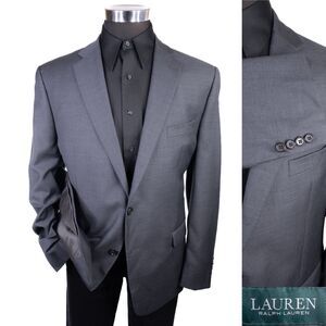 Ralph Lauren Solid Gray Suit Jacket Sport Coat Blazer Two Button Sz 44R Wool EUC